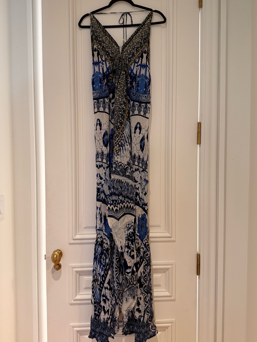 Women's Blue Patterned V-Neck Dress - Camilla style